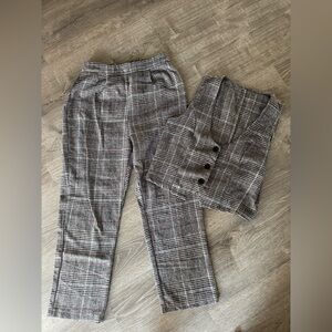 Plaid High-Waisted Pants with Button Detail